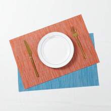 Place Mats Table Placemat Washable Non-Slip Heat Insulation Woven Vinyl Set Of 6 - Orange - View 4