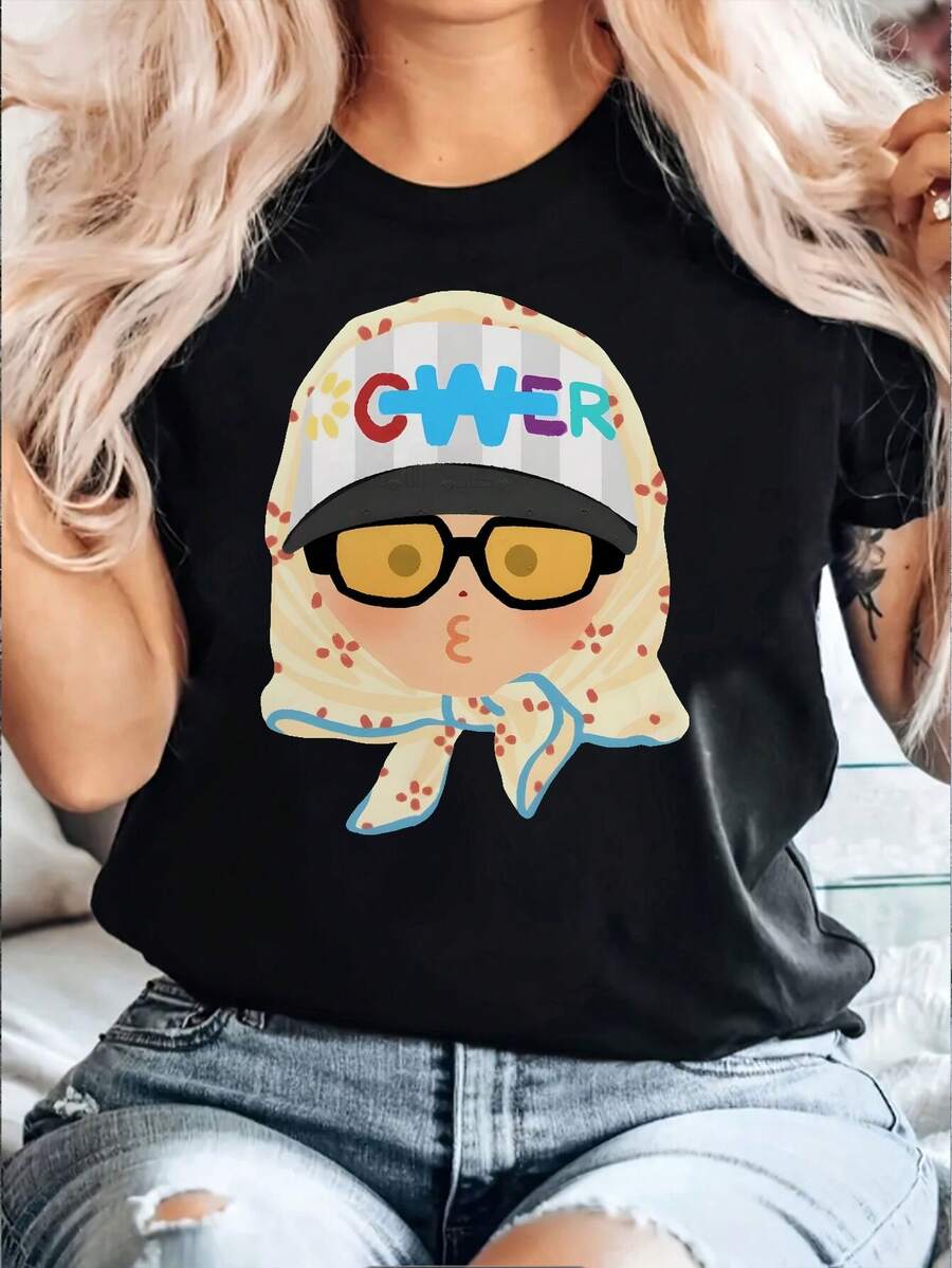 Camiseta de Mujer BIGBANG G-DRAGON Ícono K-Pop - Logo Coreano y Estampado de la Cara de G-Dragon, Top Casual de Manga Corta y Cuello Redondo en , Ligero y Lavable a Máquina, Merchandising para Fans de K-Pop - Negro - Ver 1