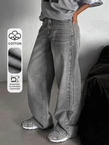 Pantalones vaqueros versátiles y casuales de mujer con bolsillos y estampado de leopardo, estilo Y2K - Gris Claro - Ver 1