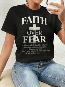 ofertas y liquidacionesPlayera Para Mujer,Camiseta Gráfica Estética - Faith Over Fear, Regalo para Hombres - Manfinity , Manga Corta de Verano, Cuello Redondo, Estampado Gráfico de Letras Casual, Ideal para Amigosplayera de hombretops sudaderas para mujer Y2k Camiseta Camisa De - Negro - Ver 9