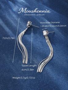 MOUSHEENIA Bông tai tua rua bằng bạc Sterling 925 đính đá Moissanite dành cho nữ, bông tai dây dài đính kim cương nhân tạo cắt tròn lấp lánh, trang sức cưới tua rua thanh lịch, không gây dị ứng. - bông tai - Xem 5