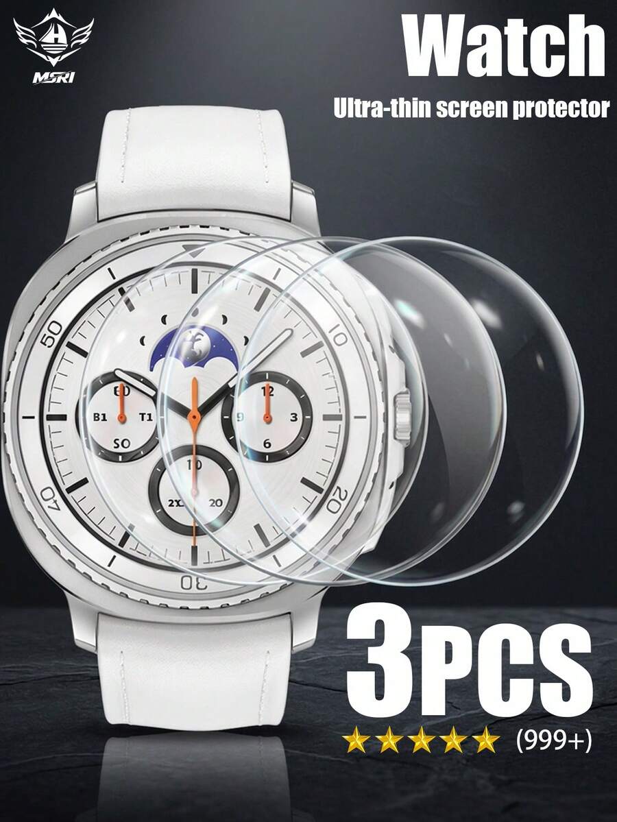 3片装 - 适用于 Watch8 Ultra/Watch8-44mm/Watch8-40mm/Watch8 Classic-46mm/Watch6 Classic-47mm 及其他系列。高清钢化玻璃手表屏幕保护膜,旨在以高清清晰度提升数字窗口和表圈细节的视觉锐度。钢化玻璃材质可作为额外的物理屏障,有效防止灰尘和轻微划痕。 - 無色 - 查看 1