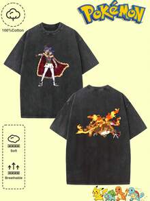 pokemon Übergroßer Leon & Gigantamax-Glurak Pokémon Anime Herren-Sweatshirt mit Kapuze und Kordelzug | Pokémon Leon & Gigantamax-Glurak Print-Design | Sommer-Must-have und vielseitiges Kleidungsstück | Top-Wahl für Pokémon-Anime- und Spielefans | Geeignet für Reisen, Zuhause und Sport | Beliebte Pokémon-Charaktere - Schwarz - Übersicht 3