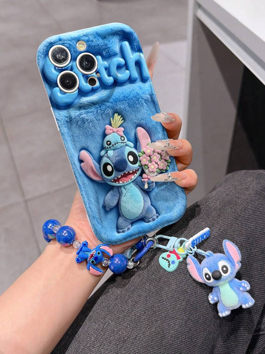 Disney Has Authorized, Phone Case - Chain Set, The Stitch Lilo & Stitch 3D Phone Case Plus A Silicone 3D Stitch Bracelet With Metallic Ring Removable Bracelet, Stitch And Angel Pattern, Compatible With Iphone17/16/15/14/13/12/11/XS/XR/X Plus Pro Max, A Stylish Cartoon Phone Case, The Perfect Gift Choice, Phone Protection, Durable Phone Cover, Great Gift For Friends And Family. - 白色 - 查看 1