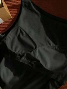 2 piezas Camiseta ajustada con pliegues versátil y casual para mujer - Negro 2 - Ver 7
