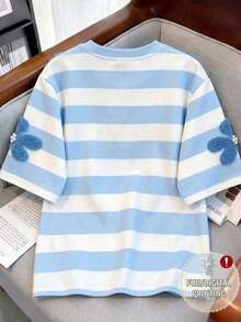 Camiseta de mujer de cuello redondo con estampado de contraste de color degradado de fresa, para verano - Multicolor 3 - Ver 2