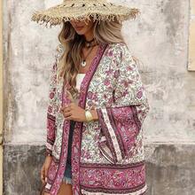 Open Front Graphic Print Kimono Summer - Azul Marino - Ver 5