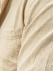 Mercer Haus Mens Summer Button Up Shirt, Wrinkle Textured Short Sleeve Casual Beach Shirt With Chest Pocket Lightweight Breathable Loose Fit Vacation Top - Beige - View 7