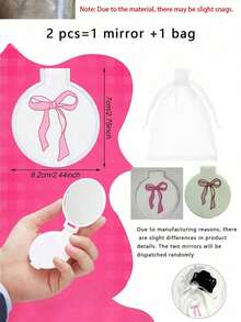 Juego de 16 piezas de mini espejos de bolsillo (8 espejos de maquillaje + 8 bolsas de organza), espejos cosméticos redondos plegables decorados con lazos rosas, lazos de estrellas blancas y lazos blancos sólidos, accesorios de belleza coreanos portátiles, regalos para mujeres, recuerdos de cumpleaños y despedida de soltera - Lazo blanco - Ver 4