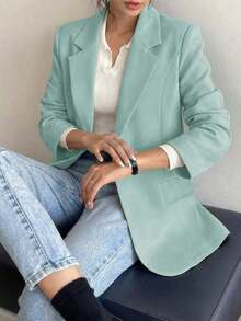 1 pieza Chaqueta ligera de mujer con diseño de solapa y bolsillo casual y holgada, adecuada para primavera y verano - verde menta - Ver 3