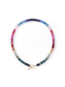 Trivaya 1pc Glass Beads Rainbow Beryl Color Necklace - Multicolor - View 2