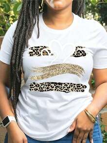 Graphic TeesCamiseta de Mujer Roja con Estampado de Leopardo y Corazón Brillante, Manga Corta y Cuello Redondo para Verano y Primavera, , Diseño Audaz y ElegantCottno-Vintage Street Style Unisexoose Cotton Short Sleeve Crew Neck T-Shirt - Blanco - Ver 6
