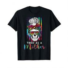 Camiseta unisex de manga corta, Camiseta de Día del Madre con calavera y bandera americana "Tired As A Mother", camisetas para hombre, Spiderman, , camisetas para mujer, romwe men, boho chic, regalos para maestros, camiseta para mujer, ropa curvy para hombre, y2k. - Negro - Ver 6