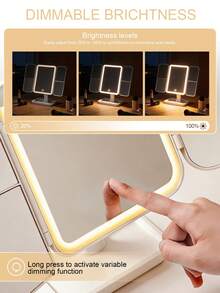 1pc 3-Fold LED Makeup Mirror, Vanity Mirror With 3X/2X/1X Magnification, Portable High Definition Makeup Mirror, Adjustable Brightness, Foldable Design With Stand And 3-Color Lighting, Built-In 800mAh Rechargeable Battery, USB Charging, Travel Friendly, With Touch Screen Dimming Function, Best Gift For Women, Valentine's Day Gift, Christmas Gift - Multicolor - View 5