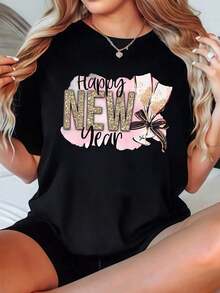 GiftGiftGiftGiftCamiseta de Fiesta con Estampado de Copas de Champán Brillantes para Mujer, Ropa para Celebración de Año Nuevo-SoftSoftSoftSoft - Negro - Ver 1