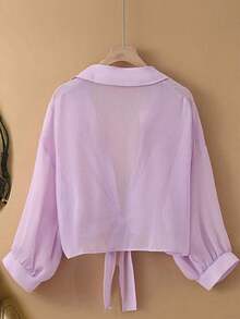 Nueva blusa de gasa de unicolor con chal corto casual de estilo de alas de murciélago para mujeres - Morado - Ver 2