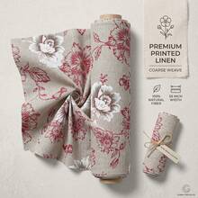 1 pieza Tela de lino con estampado floral rojo elegante pintado a mano, material de costura artístico de lujo, suave y transpirable con estampado floral rojo y blanco de gran tamaño, adecuado para prendas de vestir de alta gama, cortinas, decoración del hogar y proyectos DIY - 1 - Ver 1