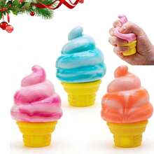 1 Ice Cream-Shaped Stress-Relief , Soft Cone-Shaped Stress-Relief , Slow-Rebound Sensory , Easter Gift Filler, Party Favor, Summer Sensory Stress-Relief Gadget - 隨機顏色 - 查看 10