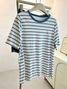 Camiseta de cuello redondo de color liso con detalles de lazo de pedrería de estilo minimalista - Multicolor 5 - Ver 3