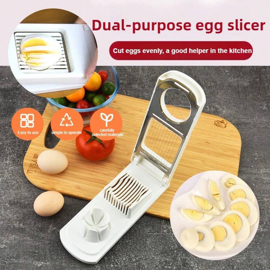 Herramienta multifuncional para cortar huevos, utensilio de cocina elegante para uso doméstico, práctico cortador de huevos 2 en 1 de acero inoxidable. - blanco - Ver 1