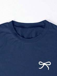 Camiseta ajustada con estampado de lazo para mujer, estilo versátil y elegante para el verano, vuelta al colegio, uso diario, fiesta, cita, que atrae mucha atención - Multicolor 2 - Ver 8