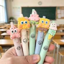 SpongeBob SquarePants Bộ 1/3/5 bút bi mực đen Kawaii 0.5mm, bút bi gel có thể thu vào với đầu hình nhân vật 3D, viết trơn tru, thích hợp cho trường học và văn phòng. - Tròn - Xem 1