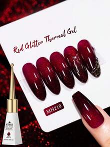 Mtssii 10ml Red Glitter Thermal Gel Nail Polish, Temperature Color Changing Dark Red Sparkly Soak Off UV/LED Nail Varnish, Long Lasting Shiny Nail Art For Halloween & Daily Use - Multicolor - View 1