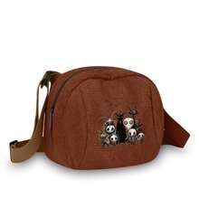 Corduroy Crossbody Bag For Women And Girls  
Nightmare Before Christmas Characters And Magic Words Print  
Perfect For Daily Use School Travel And Casual Outings - 棕色 - 查看 2