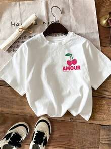 Ropa de vacaciones, primavera y resort para mujer, camiseta gráfica de cerezo de primavera, camiseta gráfica Y2K, camiseta gráfica rosa, blusas de manga corta lindas de verano - Blanco - Ver 2