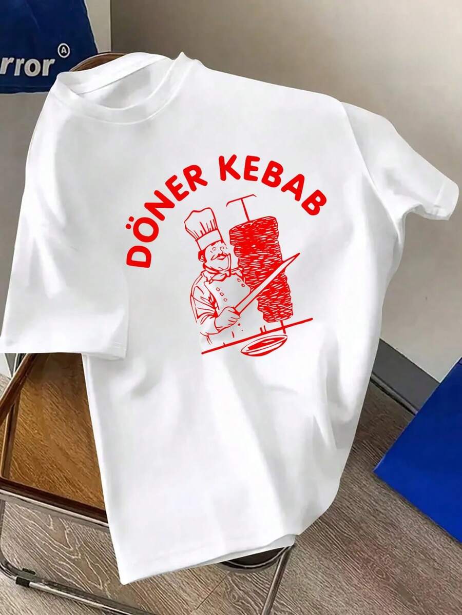 tröjor för kvinnor, sommartoppar**Herrsommartröja med kort ärm och grafisk design - Rolig dönerkebabdesign, mjuk, rund hals, perfekt för utomhusfestivaler och matevenemang**bomullströja, kvinna - Vitt - Visa 1