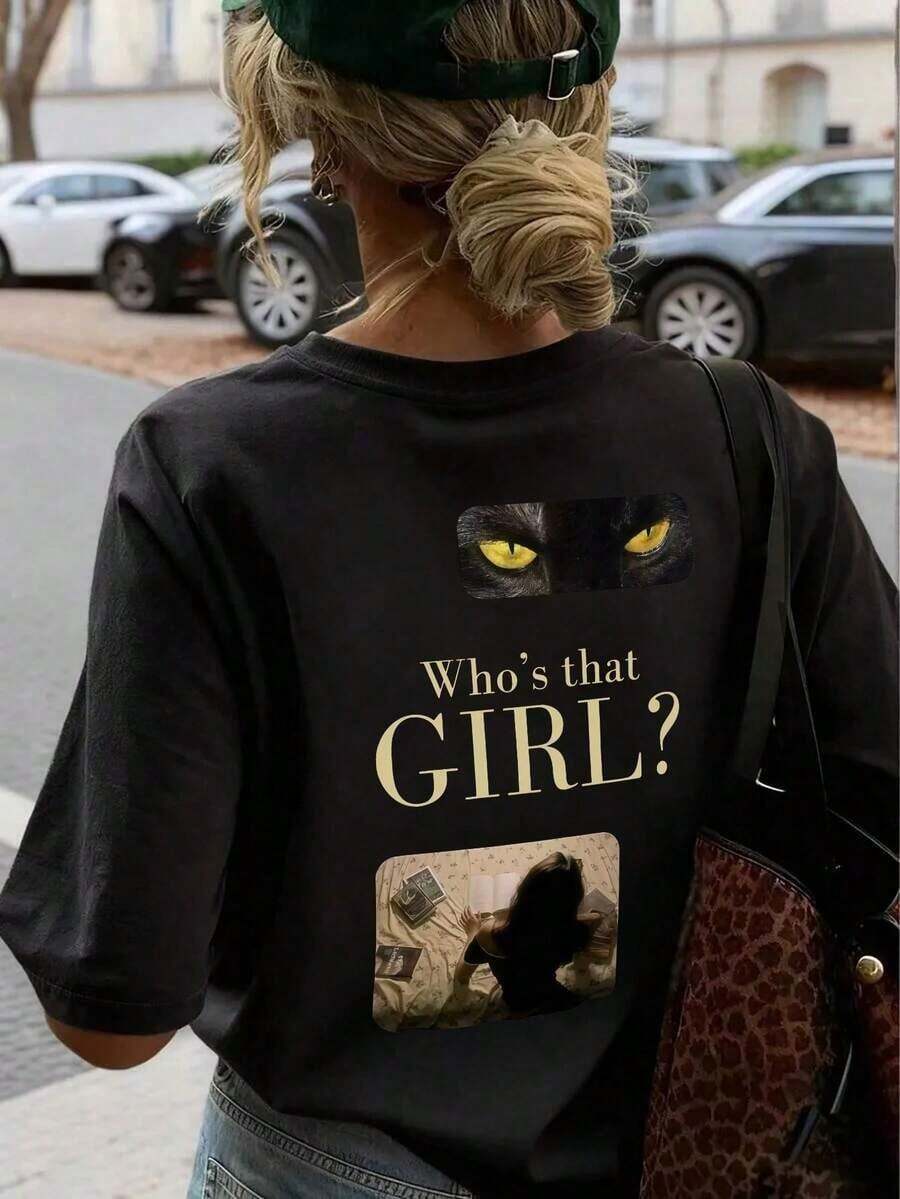 Camiseta de mujerCamiseta de mujer estampada de manga corta para verano, tela de poliéster, estilo multifuncional, corte regular, peso 180 gramos, 1 unidad.Cómoda y ligera - Negro - Ver 1