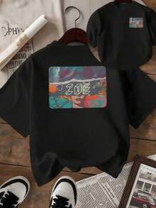GiftArte abstracto que mezcla tonos vivos mostrando una figura femenina con gafas y horizonte colorido simbolizando libertad creatividad y energía contemporánea Camiseta mujer doble cara estampada casual moderna cómoda para uso diarioSoft - Negro - Ver 1