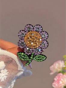 4pcs Shiny Crystal Flower Hair Clips For Teenage Girls, Crystal Inlaid Flower & Leaf Decor Hair Accessories, Sweet & Fashionable For Party And Daily Wear - Multicolor - View 9