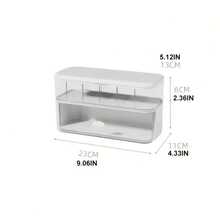 1pc Minimalist Style Cable Organizer Box Upper Layer With Multi-Grid Compartments Lower Layer With Large Storage Space Flip Lid Dustproof Design Cream White Border Cable Storage Dustproof & Dirt-Resistant Desk Organization Divided Storage - White - View 8