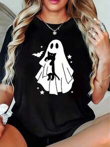 Oferta por tiempo limitado, compra limitada, flash oferta,Camiseta de Manga Corta para Mujer Talla Grande - Blusa Casual de Cuello Redondo con Tejido Elástico, Lavable a Máquina, Ideal para Primavera, Verano y Otoño - Camiseta Cómoda y Versátil de Manga Corta para Mujer Talla Grande - Negro - Ver 7
