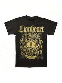 Camiseta de manga corta transpirable para hombre con estampado de Lionheart Dead And Gone - Estilo bohemio, cuello redondo, con diseño de espadas cruzadas y león, lavable, corte regular, ropa casual, cuello redondo clásico, una camiseta de manga corta adecuada para el hogar, uso diario, fiestas y viajes-perfecta como regalo para amigos o familiares. - Negro - Ver 1