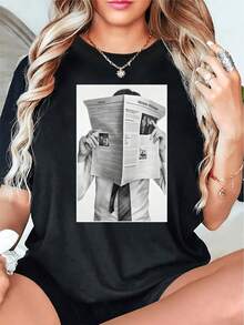 Ropa de primavera-verano para mujer a la moda, con un estilo callejero minimalista y un toque artístico oscuro, sin texto excesivo, basándose únicamente en el lenguaje visual para transmitir actitud, discreta pero distintiva.playeras de hombre playeras oversize de mujer y2k camisa de mujer camisa blusa casual mujer blusa elegante mujer ofertas - Negro - Ver 1