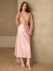 PREMIUM FALDA SATINADA ELEGANTE Y MINIMALISTA DE CORTE A PARA MUJER, PRIMAVERA/VERANO - Rosa - Ver 6