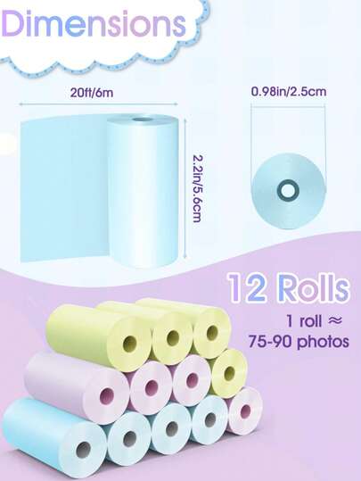Colorful Thermal Refill Paper (3 Rolls/Set) - Aesthetic Pastel Color Sticky Printer Paper For Instant Photo Journaling, DIY Scrapbooking & Creative Organization