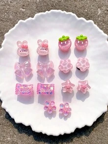 14件套多功能草莓、星星、蝴蝶结鞋夹，可拆卸DIY装饰，适用于女士凉鞋、拖鞋、沙滩包等，适合作为节日和生日派对礼物。 - 粉色 - 查看 7