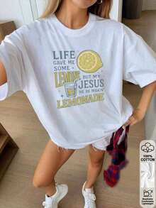 Women's Oversized T-Shirt With Heart Print, Round Neck, Short Sleeve, Casual Design - White - View 1