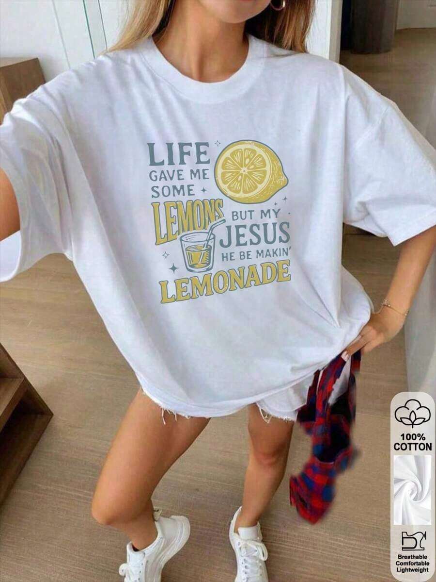 Women's Oversized T-Shirt With Heart Print, Round Neck, Short Sleeve, Casual Design - White - View 1