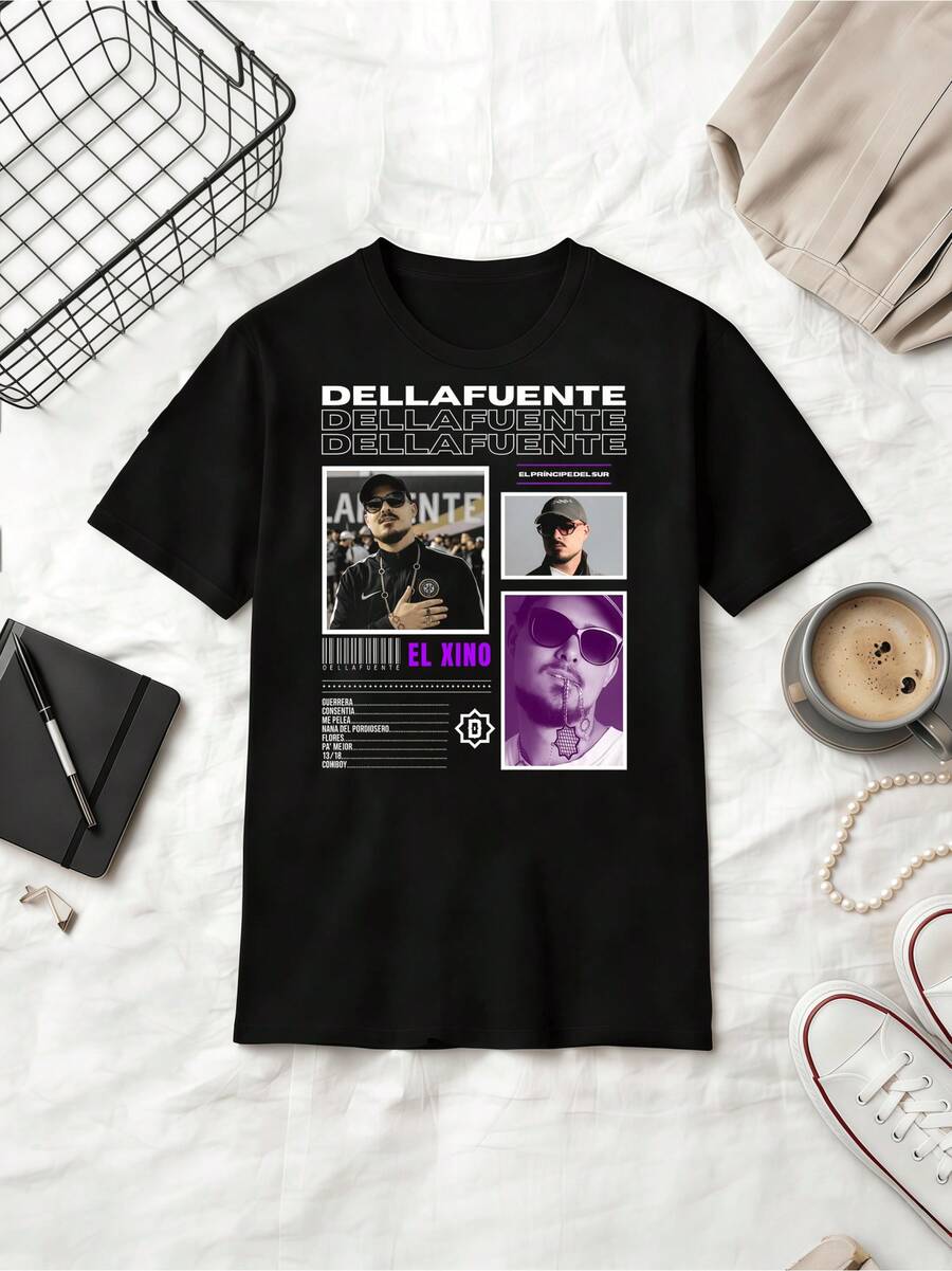 Spanish Rapper Dellafuente Retro Poster Style Cotton T-Shirt - Black - View 1