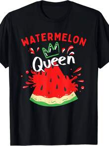 Camiseta manga corta cuello redondo 100% algodón, estampado trendy, tejido ligero y ventilado, estilo moda casual, apta para vida diaria, salidas informales y citas en primavera, verano y otoño - Negro - Ver 1