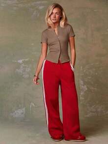 Cárdigan rojo casual para mujer - Caqui - Ver 4