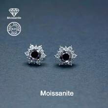 925 Sterling Silver 1 Carat Black Moissanite Snowflake Stud Earrings, Gift For Women On Valentine's Day, Christmas, Halloween, New Year, Suitable For Daily, Vacation, Party, Wedding, Bride, Luxury & Versatile Jewelry - Silver - View 4