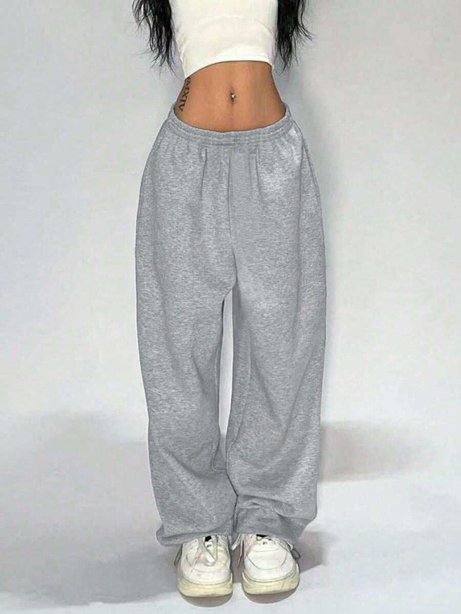 Women's Elastic Waist Loose Fit Sweatpants,Casual Jogger Pants With Cuffed Hems,Summer Lightweight Trousers For Daily Wear,Gym,Errands&Weekend Outings - 灰色 - 查看 1