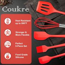 5pcs Silicone Spatula & Spoon Set, Silicone Cooking Utensils, Heat Resistant 600°F Non-Stick Silicone Spatulas & Spoons, Suitable For Cooking & Baking - Multicolor - View 8