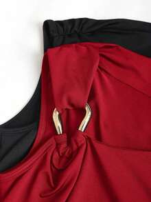 Set de 2 camisetas ajustadas con cuello asimétrico, versátil top casual, primavera/verano - Multicolor 10 - Ver 5