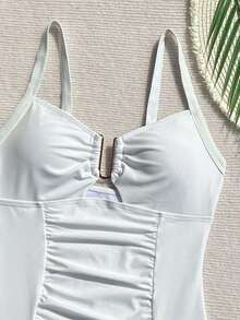 Swim Chiccia Nuevo traje de baño de una pieza elegante de unicolor, exquisito, para mujeres, para playa, natación y spa, temporada primavera/verano 2026 - Blanco - Ver 8